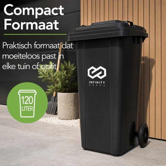 Infinity Goods Kliko 120 L - Conteneur à déchets - Conteneur à roulettes - Mini-conteneur en plastique - Avec roues - Gris