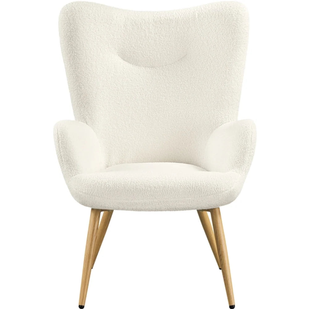 Yaheetech Fauteuil Bouclé / Fauteuil 67,5 x 70 x 97,5 cm – Ivoire chaleureux – Polyester bouclé et métal