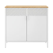 Armoire de rangement en métal Ochama 80 x 40 x 76 cm - Double porte - Étagère réglable - Blanc mat et jaune chameau