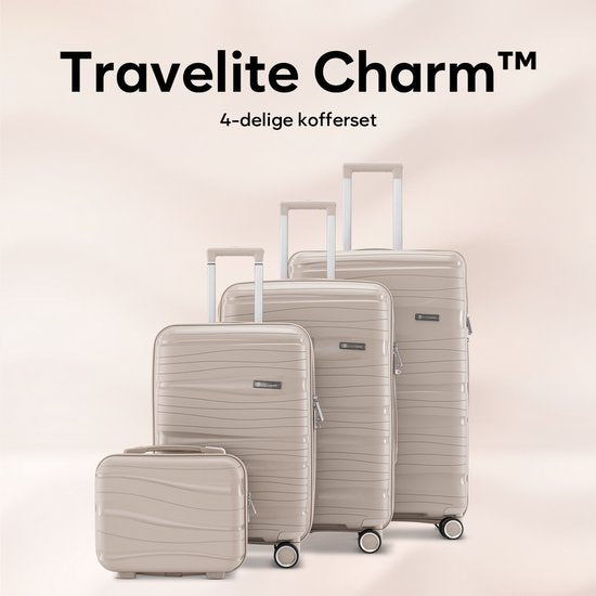 Ensemble de valises SKYCASES Travel One 4 pièces – Valises cabine et valises en soute – 32 L/60 L/98 L – Serrure à combinaison – Roulettes silencieuses à 360° – Légères et robustes – Design moderne – Beige