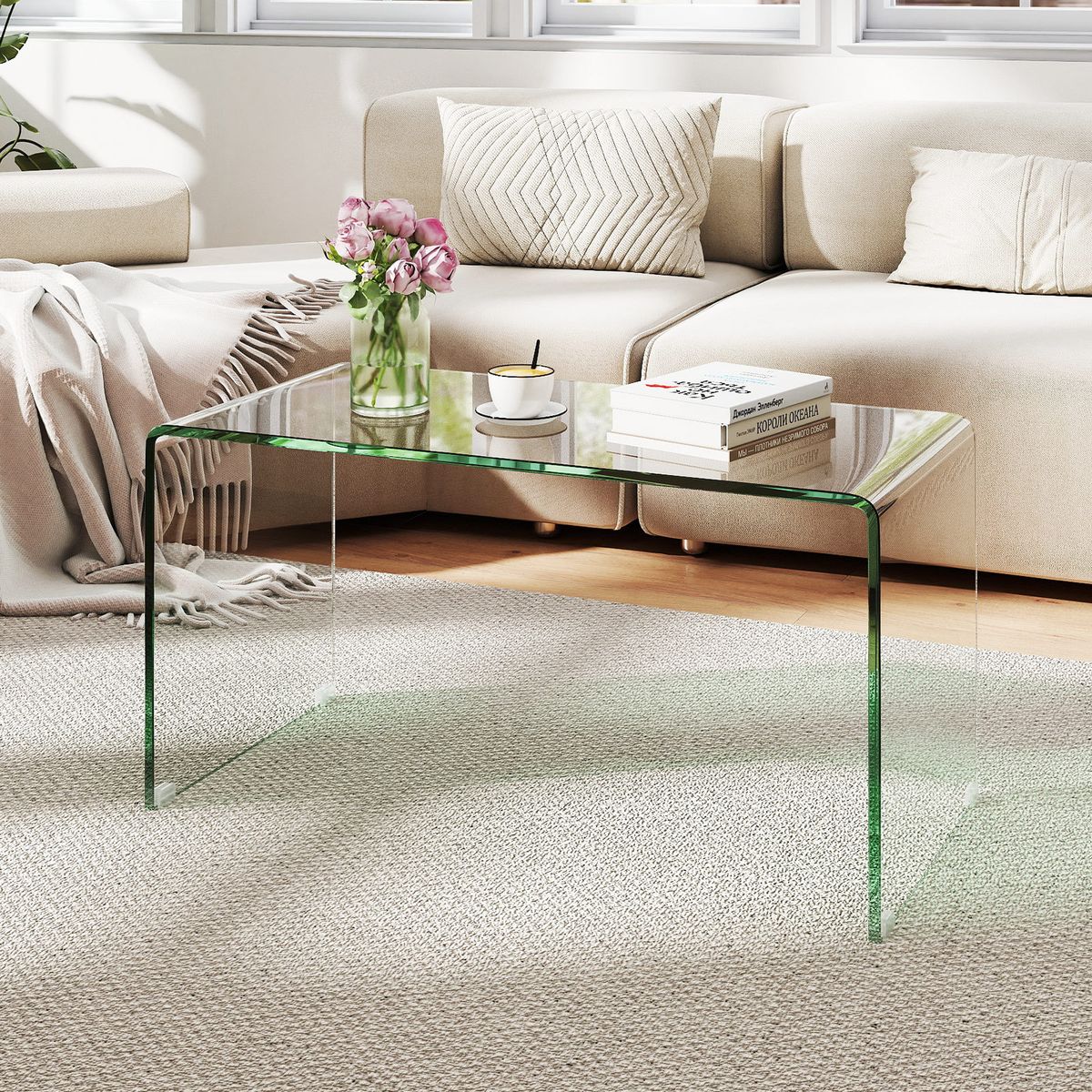 Table basse Coast - Table d'appoint en forme de U - verre trempé - 81,5 x 42 x 40 cm - transparente