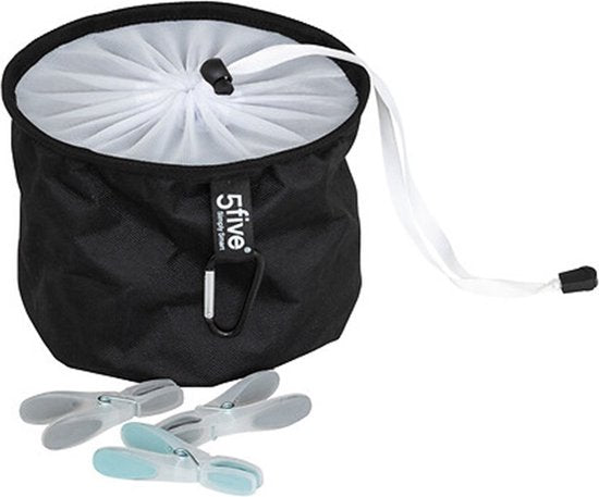 Panier suspendu 5Five avec 24 pinces à linge - D 18 cm - noir - plastique - avec crochet de suspension
