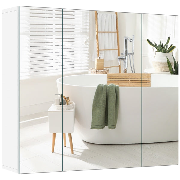 Armoire à miroir sans cadre - 3 portes miroir - 2 étagères réglables - 70,5 x 15 x 60,5 cm - Blanc