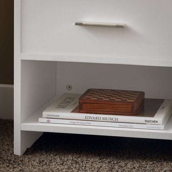 SoBuy FBT66-W Table de chevet blanche - Table d'appoint avec tiroir et 2 étagères - Table basse polyvalente pour chambre, salon et couloir - MDF