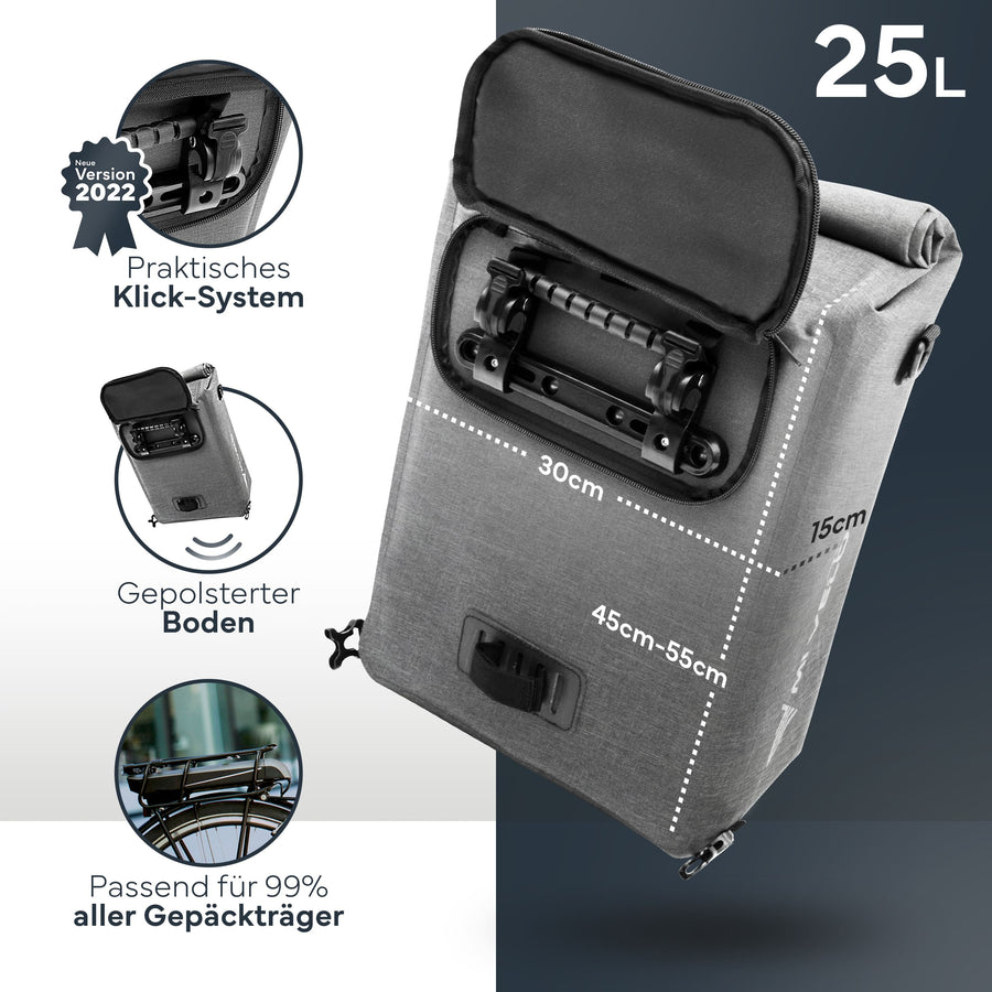 MIVELO 3-in-1 Pannier & Sac à dos - Imperméable - 25L - Comprend un compartiment pour ordinateur portable - Pannier Full Reflex