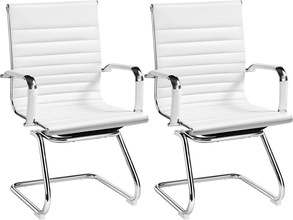 Chaises de réunion Yaheetech à piètement luge - lot de 2 - blanc