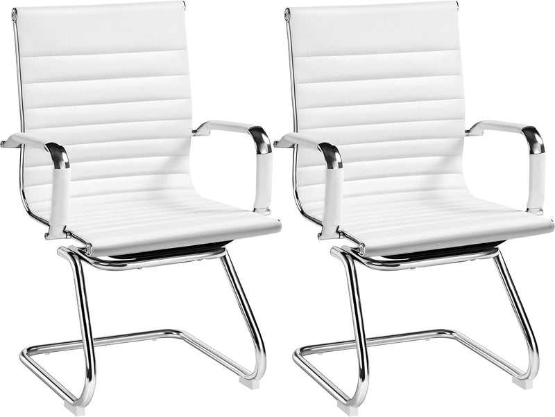 Chaises de réunion Yaheetech à piètement luge - lot de 2 - blanc