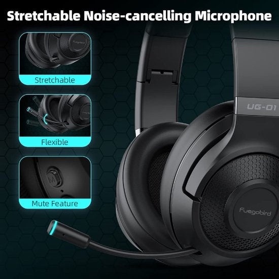 Fuegobird UG-01 Casque de jeu sans fil 2,4GHz - Casque Bluetooth - Multiplateforme - Convient pour PS4/PS5, Nintendo Switch - Noir