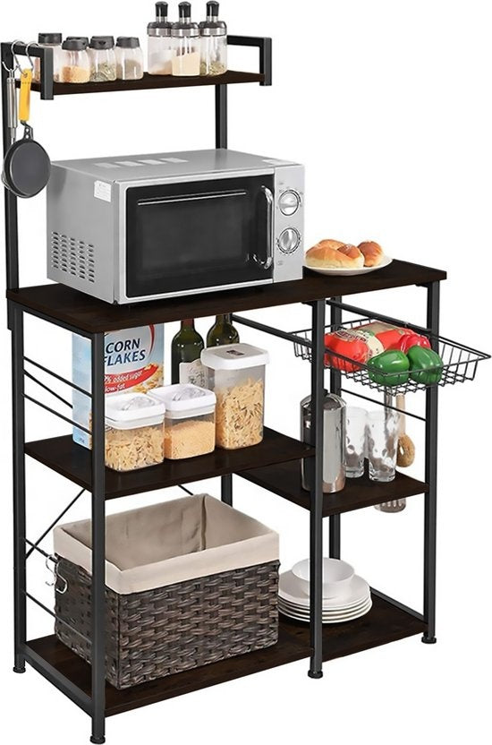 Buffet de cuisine Goliving - Étagère de cuisine verticale - Armoire à micro-ondes - Organisateur - Métal - Bois - 90 x 40 x 132 cm - Noir