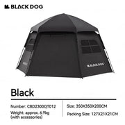 Tente automatique Blackdog Hexagon CBD2300QT012 – 12,5 m² – UPF50+ – PU 3 000 mm – Noir