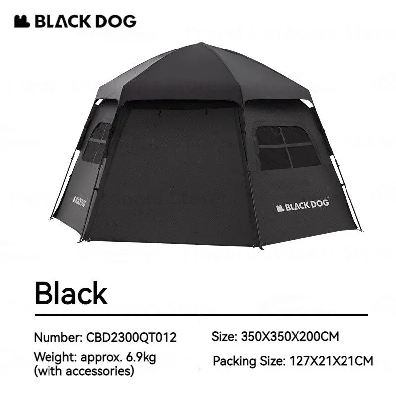 Tente automatique Blackdog Hexagon CBD2300QT012 – 12,5 m² – UPF50+ – PU 3 000 mm – Noir
