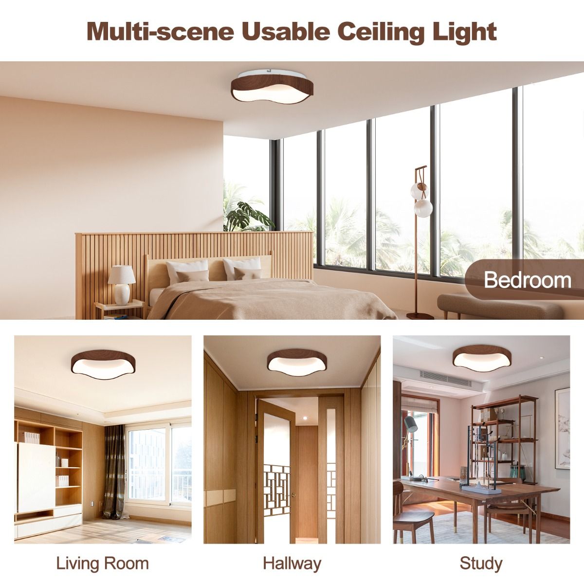 Plafonnier LED Coast - design moderne - imitation bois - lumière blanche chaude 24 W - 41,5 x 41,5 x 10 cm - marron