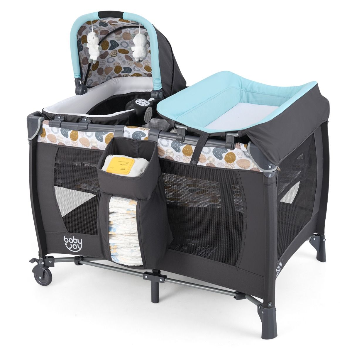 Lit de voyage 5 en 1 Coast pour enfants - Avec table à langer, berceau et parc - Bleu