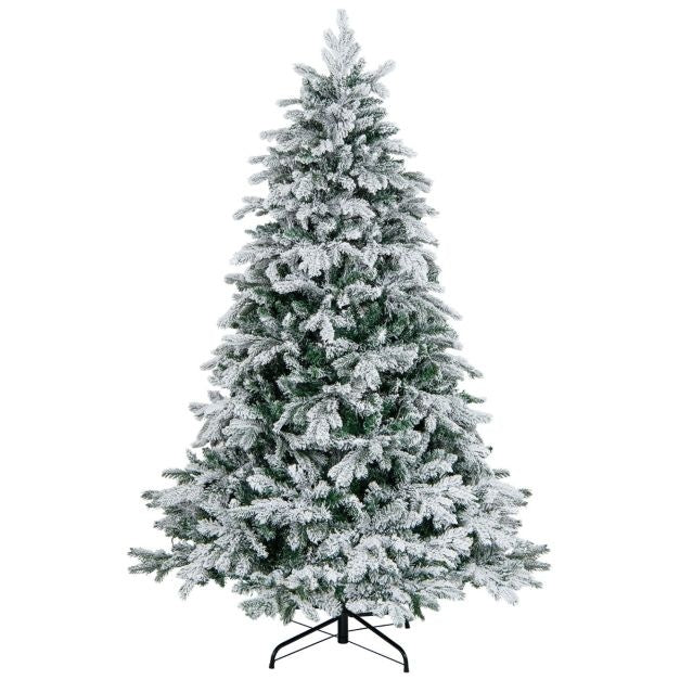 Arbre de Noël artificiel de 180 cm Arbre de Noël floqué avec 1415 branches 260 lumières LED blanc chaud Arbre de Noël illuminé blanc + vert