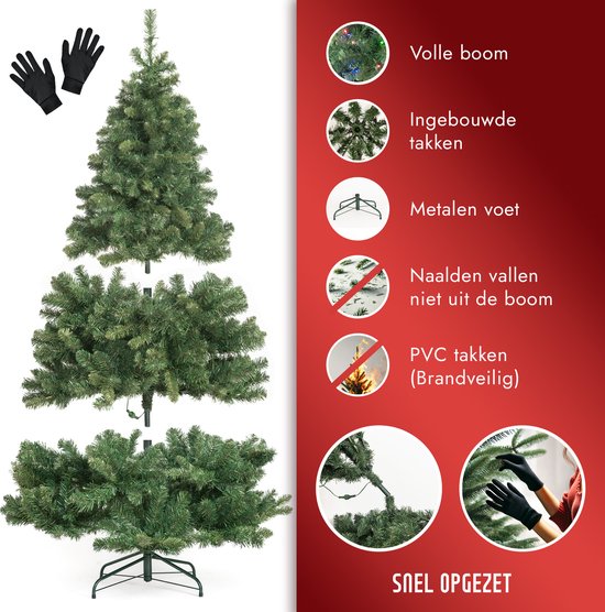 PristinePine Nordic Forest Fir - Arbre de Noël complet avec lumières LED (917 branches) - Arbre de Noël artificiel avec sac de rangement et gants - 280 lumières colorées et blanc chaud - Contrôlé via l'application - 180 cm