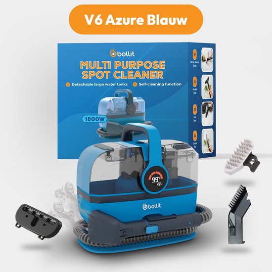 BOLLIT Nettoyeur de tapis 4-en-1 XL 1800 W Ultra - Nettoyeur à vapeur et détachant - Vapeur à 100 °C - Nettoyeur de canapés - Nettoyeur de meubles - Nettoyeur à vapeur portatif - Nettoyeur de matelas - Nettoyeur de fauteuils - Nettoyeur pour voiture, cana