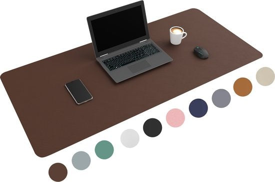WURK Tapis de Bureau Professionnel en Similicuir - Organiseur de Bureau - Clip de Câble Inclus - Marron Foncé - 120x60
