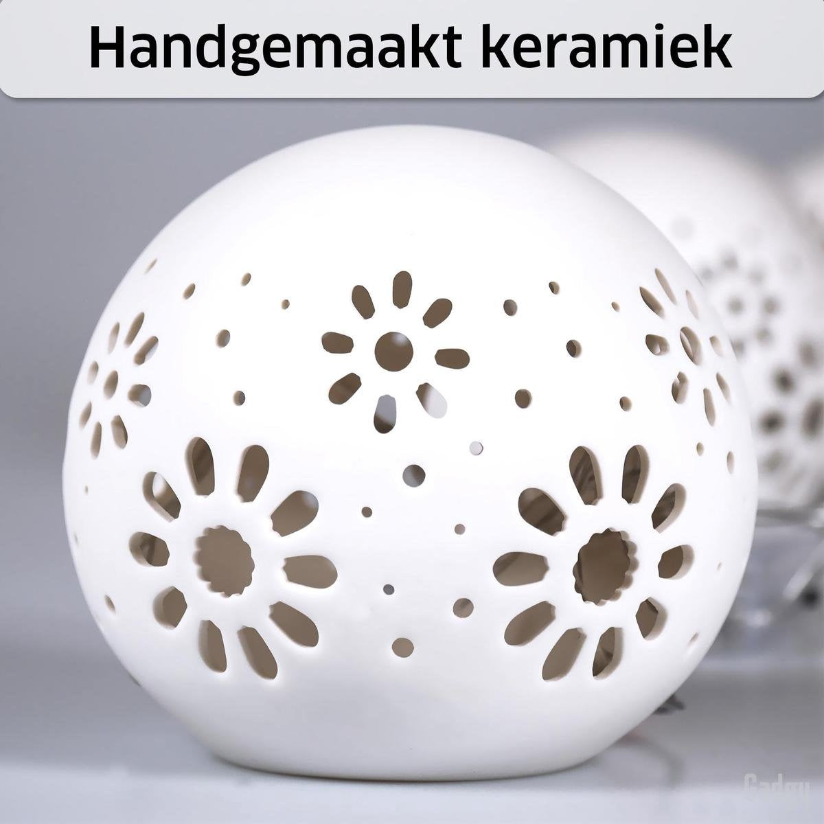 Gadgy Lampe boule en céramique avec guirlande lumineuse - 3 pcs : Ø 8/10/12 cm - Lampe de table à piles - Eclairage d'ambiance