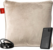 Coozie Rechargeable Heat Pillow 45x45 cm - Sans fil et filaire - 3 niveaux de chaleur (45-65°C) - Velvet Beige - 10 000 mAh Powerbank inclus