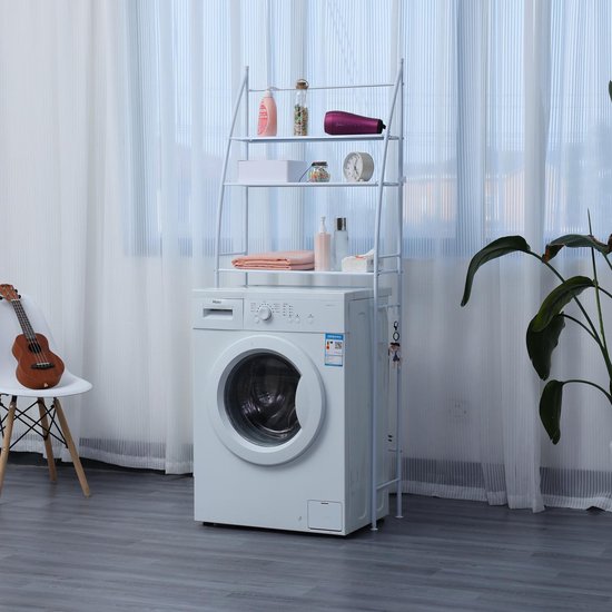Herzberg Home & Living Herzberg Hg-03299 : étagère de rangement à 3 niveaux pour lave-linge et salle de bains avec porte-serviettes, noir