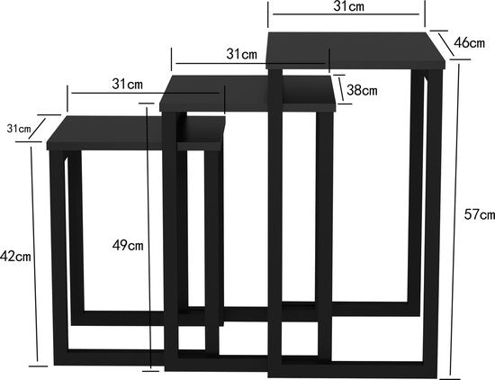 Ensemble de 3 tables d'appoint industrielles noires : économiser de l'espace avec style