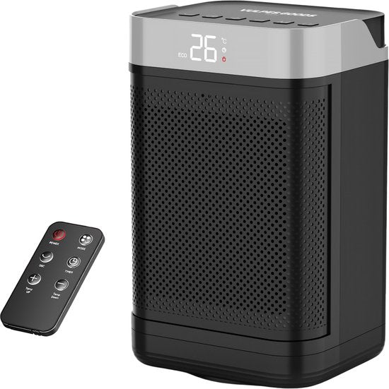 Vulpes Goods® Tech - Réchaud électrique avec télécommande - Réchaud à ventilateur - Réchaud en céramique - 4 niveaux - 1500W - Rotary, Timer & Thermostat - Chauffage - Chauffage électrique pour l'intérieur - Noir