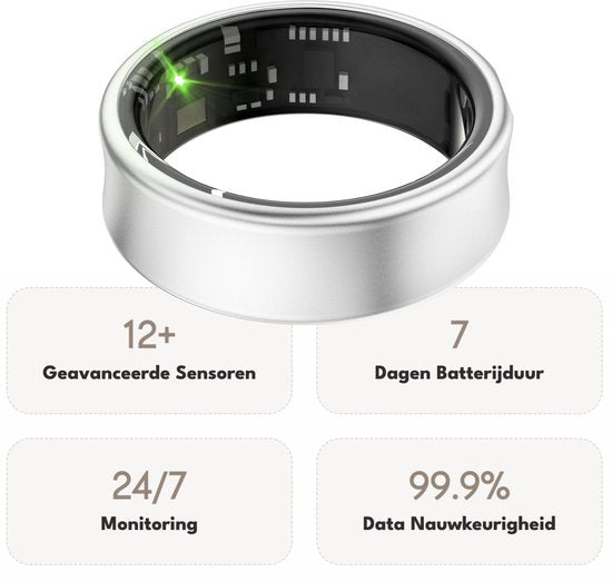 Focus® S2 Smart Ring - Argent - Taille 9 - AI Coach - Fréquence cardiaque - Cycle menstruel - Moniteur de sommeil - Score de récupération - Smart Ring - Performance sportive - Podomètre - Étanchéité IP68 - Mesure de l'O2 - Femmes - Hommes - Wearables - Ét
