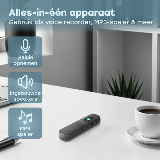 Audyn Voice Recorder Digital - 400 heures d'enregistrement audio - écoute à distance - dictaphone - enregistrements HD 360° - noir