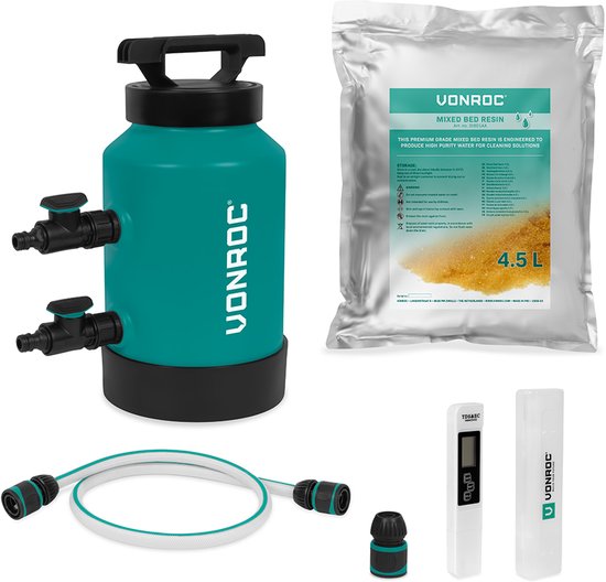 VONROC DI Filtre à eau pure - Filtre de déionisation - eau osmosée alternative - Inclus 4.5L de résine de lit de mélange, compteur TDS, tuyau et raccords