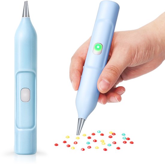 Rubye® - Stylo de peinture électrique pour diamants - Avec technologie d'aspiration - Rechargeable via USB-C - Confortable à utiliser - Pour pierres rondes et carrées - Bleu