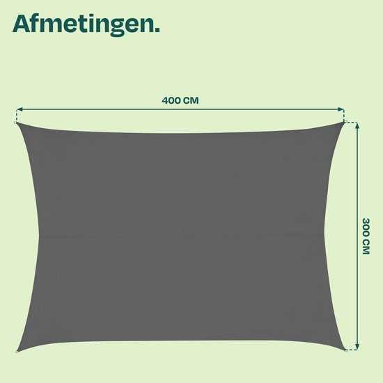 Toile d'ombrage VONROC rectangulaire - 400 x 300 cm - grise - hydrofuge - protection UV UPF 50+ - kit de fixation en acier inoxydable inclus