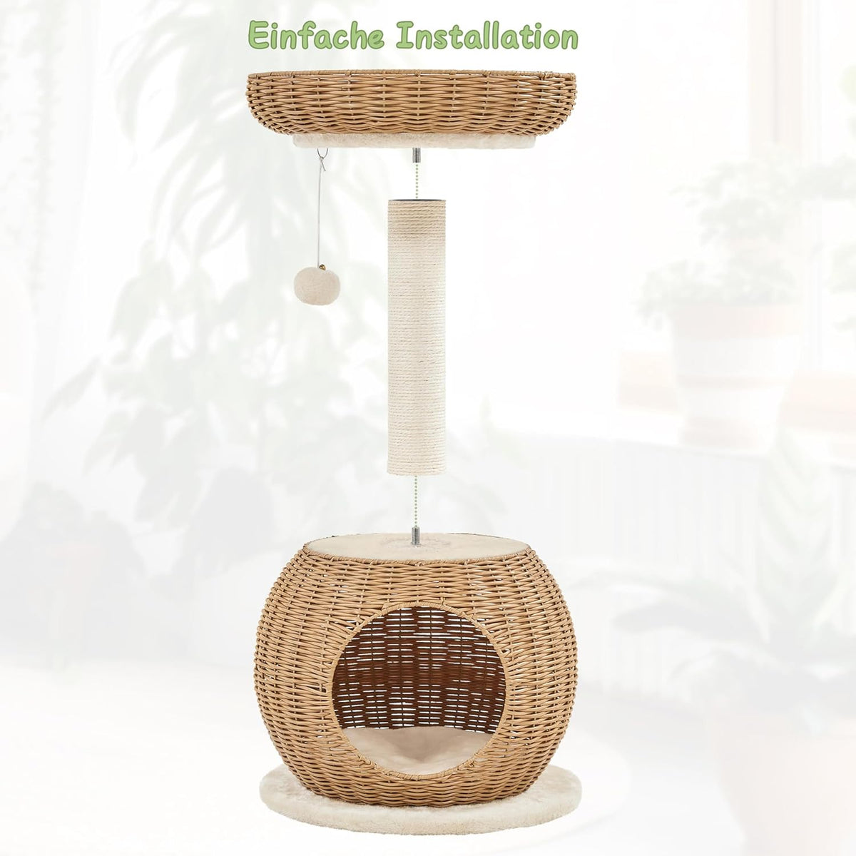 Yaheetech Cat Scratch Post with Basket and Cat House - 75 cm - Beige - Compact and Sturdy Design