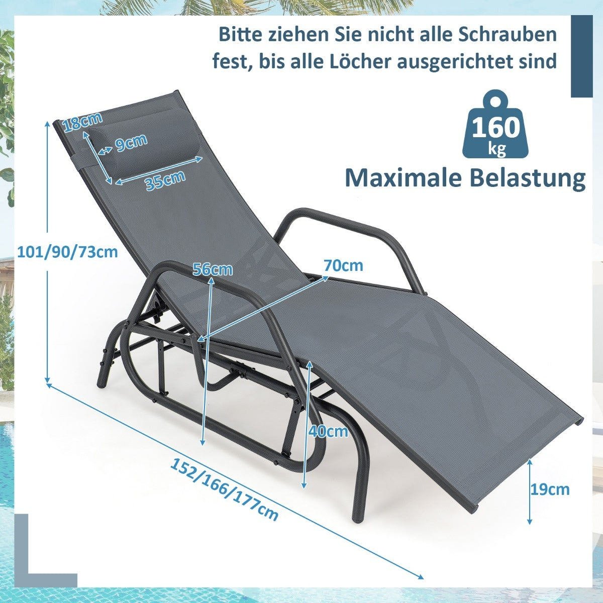 Bain de soleil Coast avec fonction balançoire Bain de jardin avec dossier réglable gris
