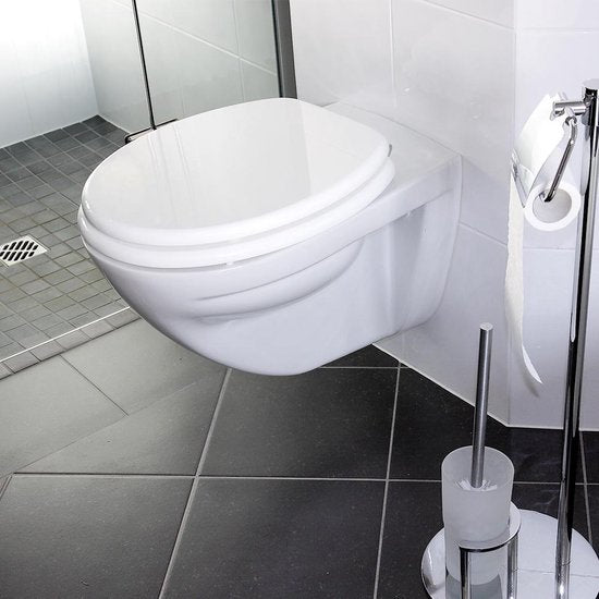 Casaria : siège de WC avec couvercle et mécanisme de fermeture, en MDF blanc