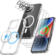 Coque Podec MagSafe pour iPhone 13 – Transparente avec support anneau – 3 protections d'écran et 3 protections d'appareil photo incluses