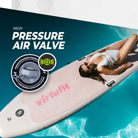 VirtuFit Cruiser Inflatable SUP Board 305 cm - Max. 180 kg - Kit complet - incluant siège de kayak, pagaie, pompe, sac et support GoPro - Stand Up Paddle Board - Rose
