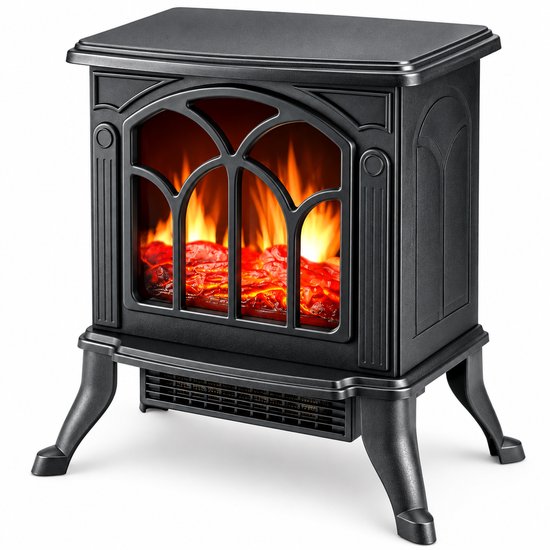 Foyer décoratif électrique Alpina - Poêle électrique décoratif - Foyer avec effet de flammes réaliste - Thermostat réglable - Protection contre la surchauffe - 1 500 W - Noir - 39 x 25 x 54 cm