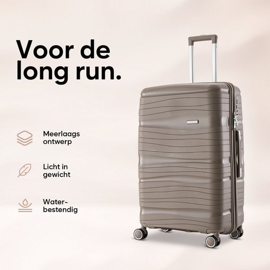SKYCASES Travelin' Charm 4-Piece Trolley Set - Hand Luggage & Check-in Suitcases - 32L/60L/98L - Number Lock - 360° Noiseless Wheels - Lightweight & Sturdy - Modern Design - Champagne