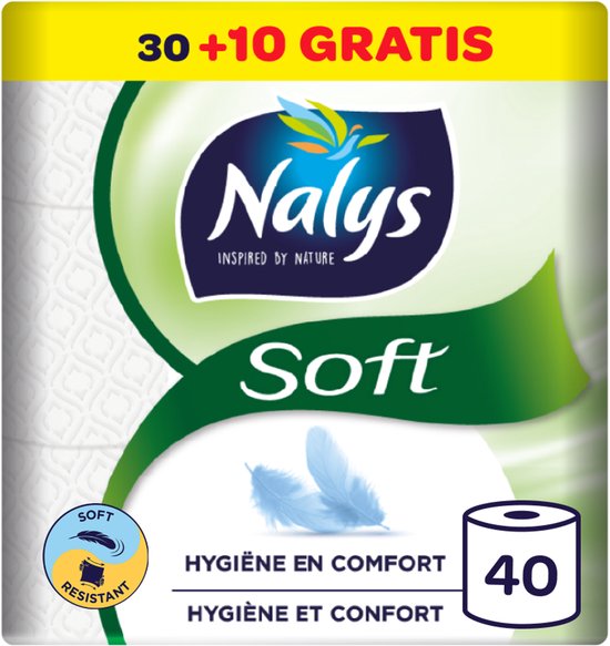 Papier toilette Nalys Soft - 40 rouleaux - Blanc (2 couches) - Lot économique