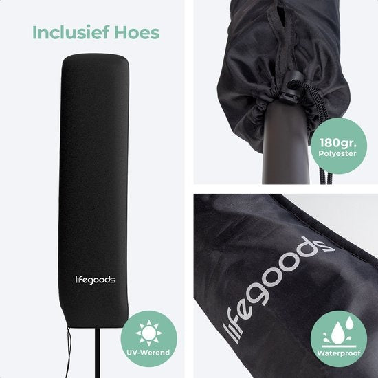 LifeGoods Parasol double - 270x460cm - jusqu'à 15 personnes - imperméable - avec housse - Gris foncé