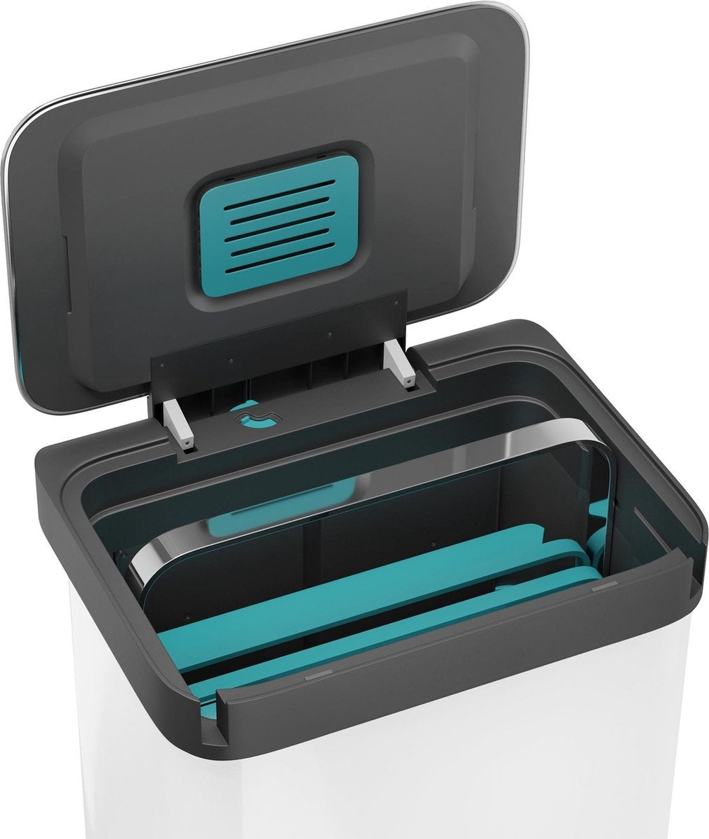 Prullenbak met pedaal - 50 liter - RVS - Wit - Pedaalemmer Homra Pullix - Automatisch Lucht Filter - Odor Control - 50L capaciteit - Soft Close Deksel - Afvalemmer - Met Hengsel - Afval Aandrukken - Design - Hygiënisch