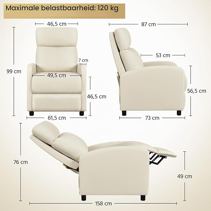 Fauteuil de détente réglable Yaheetech avec repose-pieds – Simili cuir – Fonction allongée – Jusqu'à 120 kg