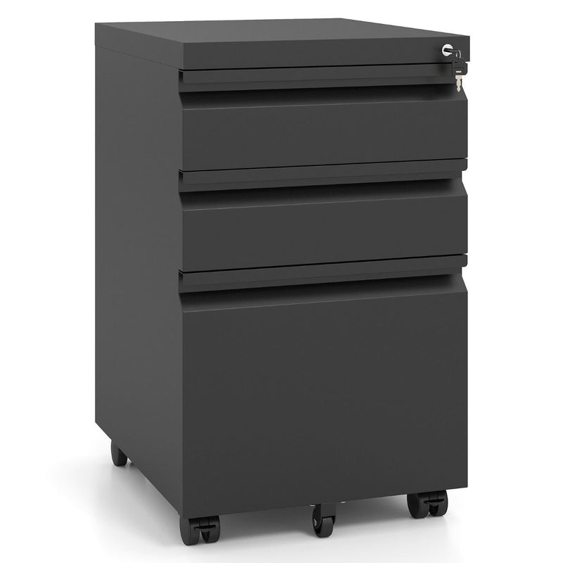 Armoire d'archivage à roulettes Coast - 3 tiroirs verrouillables - armoire en métal - noir/blanc - 44 x 37 x 60 cm