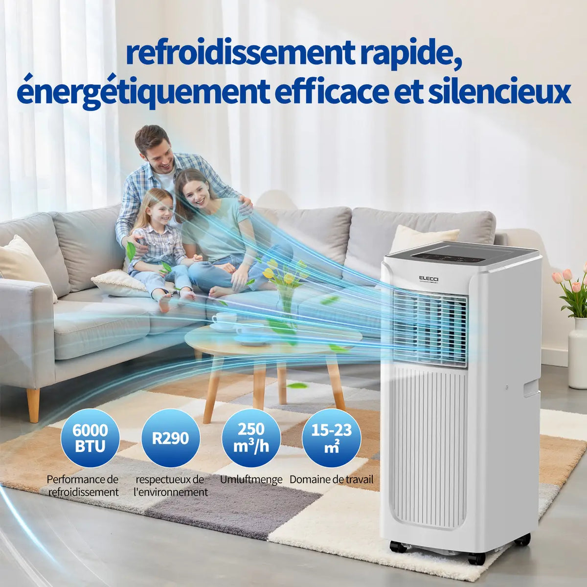 Climatiseur mobile ELECCI - 6 000 BTU - 4-en-1 - Classe énergétique A