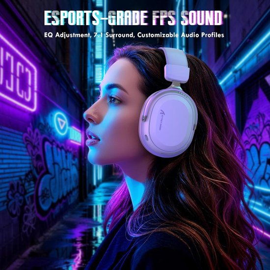 Casque de jeu sans fil ATTACK SHARK L30PRO - Son surround 7.1 - Haut-parleurs de 50 mm - Faible latence de 20 ms - Microphone amovible avec réduction du bruit - Armature en alliage d'aluminium - Connectivité tri-mode - Casque circum-auriculaire - Blanc