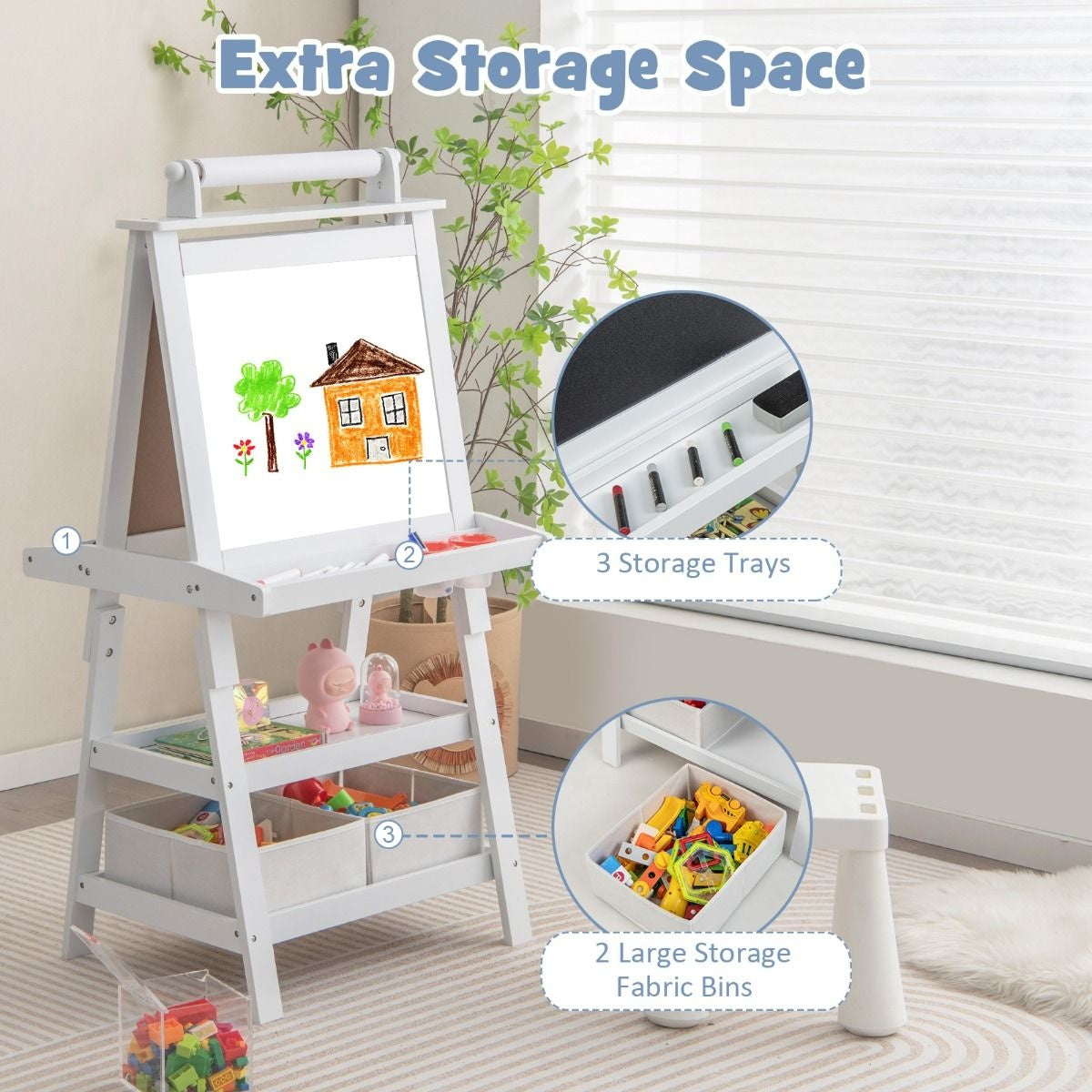 Coast 3 in 1 Children's Easel - Whiteboard & Chalkboard - incl. Magnets 2 Shelves - Beige - 59 x 50 x 117 cm