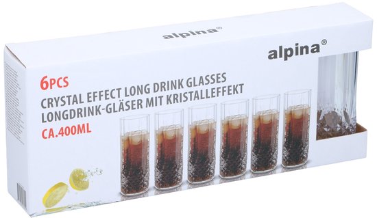 Lot de 6 verres à long drink Alpina en plastique, 400 ml