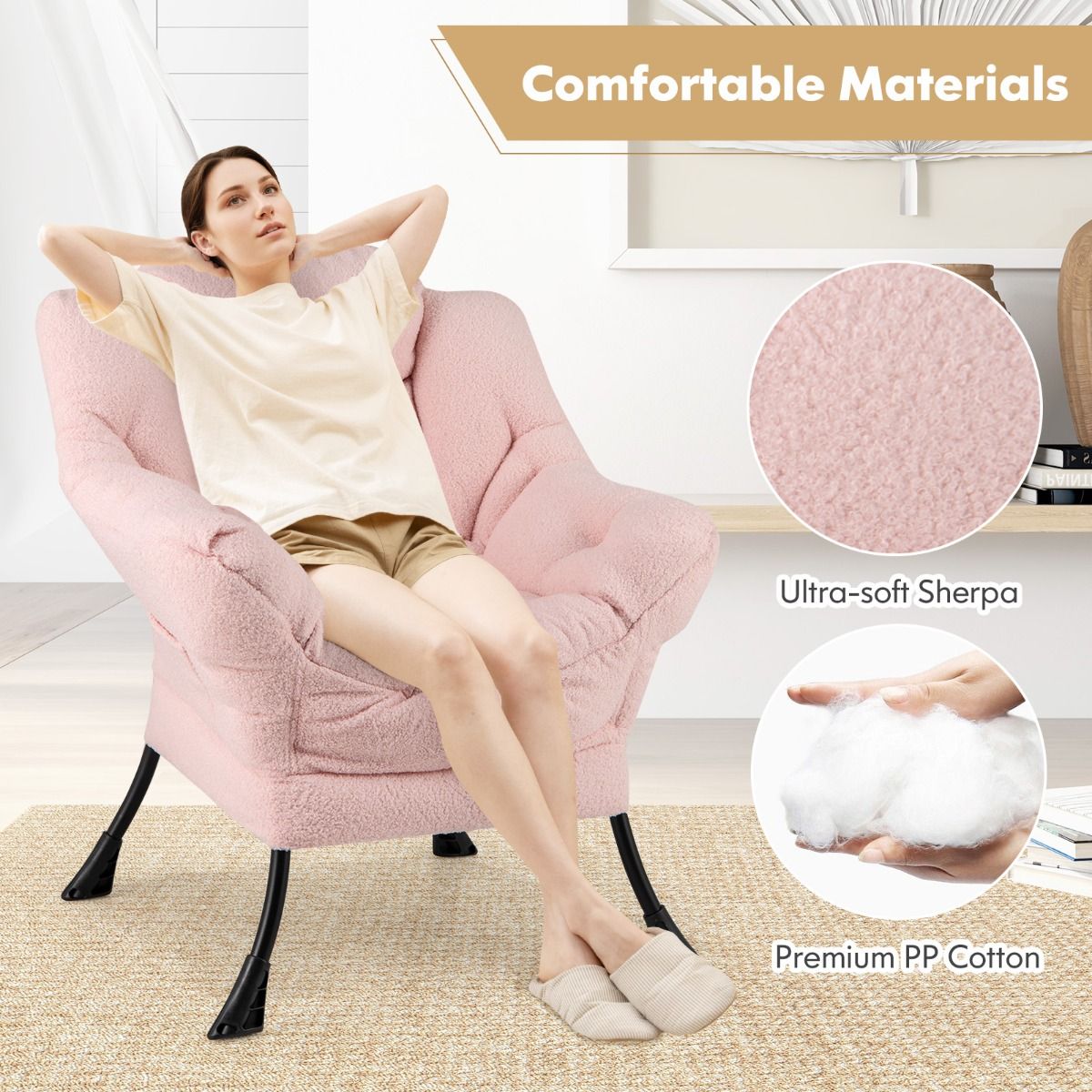 Fauteuil relax Coast - Fauteuil de détente ergonomique avec coussin d'appui-tête - Compartiment de rangement - Beige 80 x 74 x 97 cm