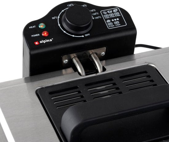 Friteuse Alpina 5 litres - Friteuse double avec 3 paniers - Friteuse à température réglable jusqu'à 190 °C - Friteuse 2 000 W - avec hublot - en acier inoxydable