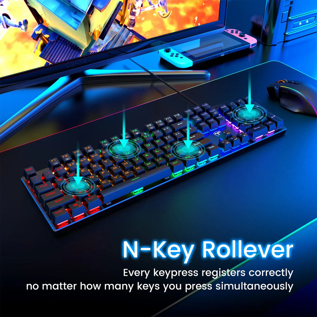 Clavier mécanique ET USB filaire - 104 touches - Commutateurs bleus, RGB, anti-ghosting